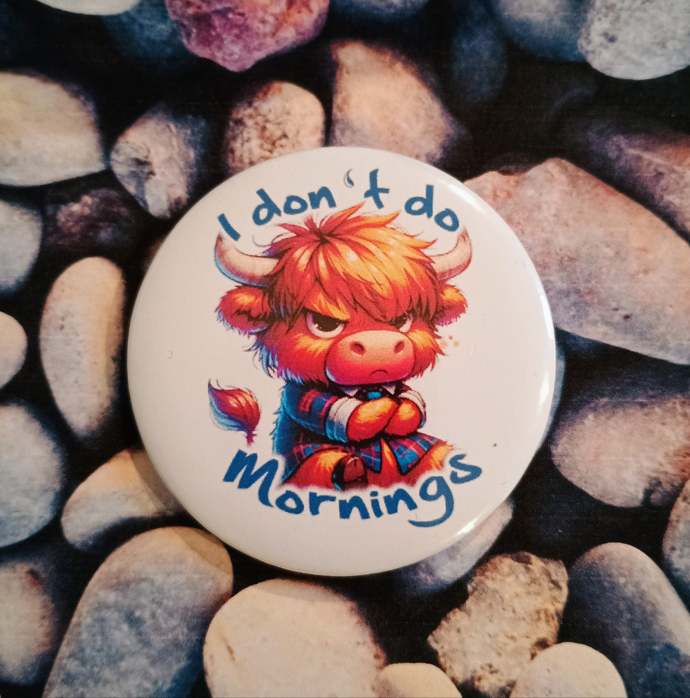 'I don't do Mornings' pin badge