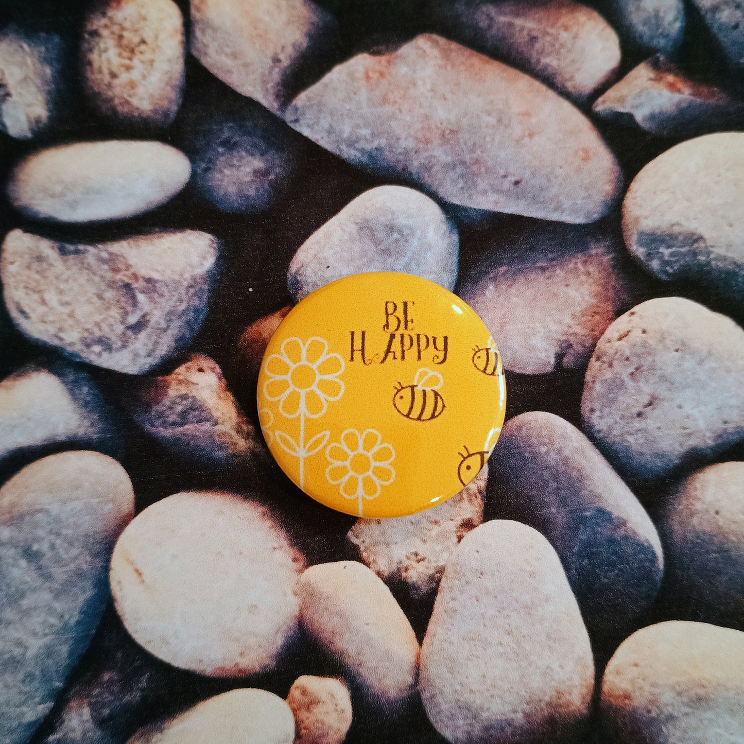 'Bee Happy" yellow pin badge