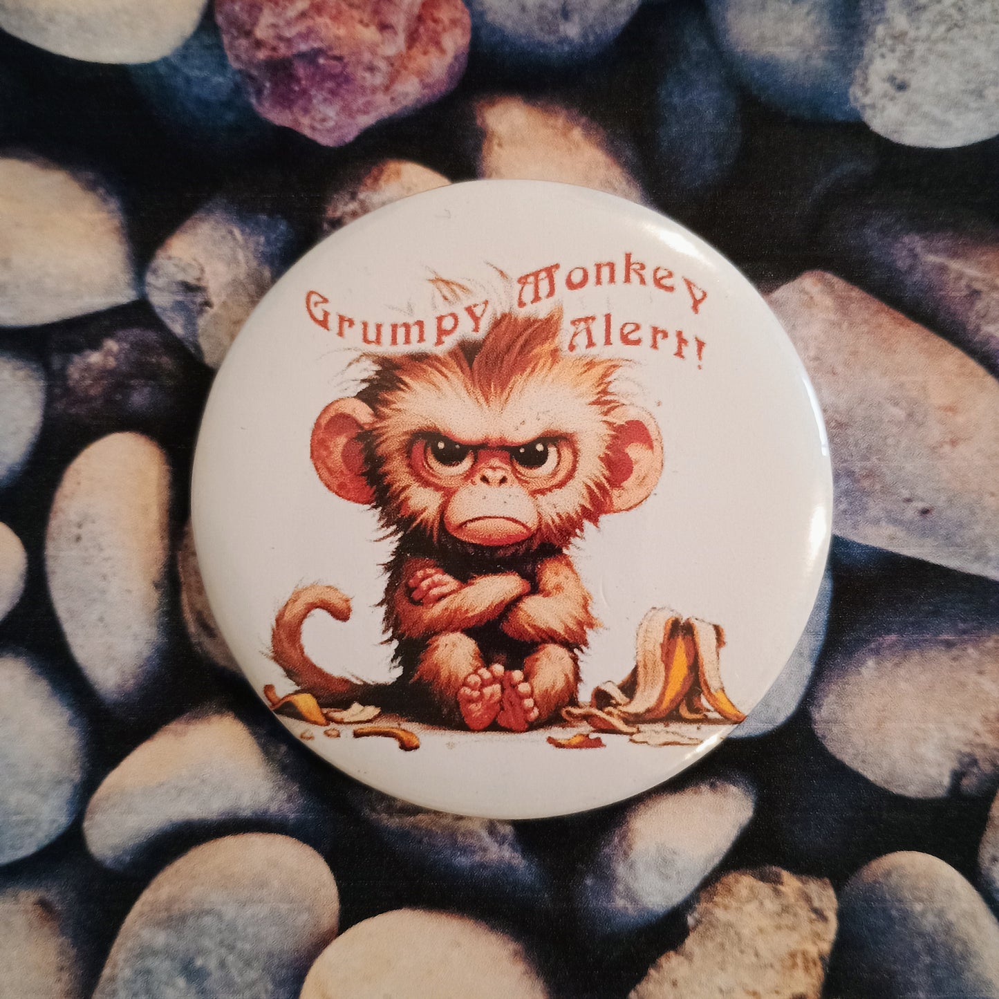 'Grumpy Monkey Alert!' pin badge